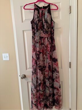 R&M Richards Maxi Halter Dress with Pink Accents